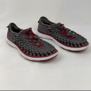 KEEN UNEEK Gray Red Woven Walking Shoes Youth 5 = Women’s 6.5 Outdoor